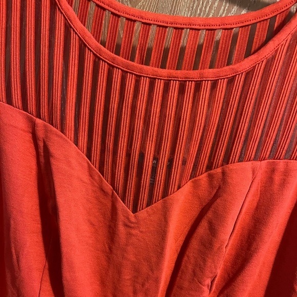 Torrid Red Terracotta Premium Ponte Yoke Peplum Shadow Stripe Top - Picture 2 of 7
